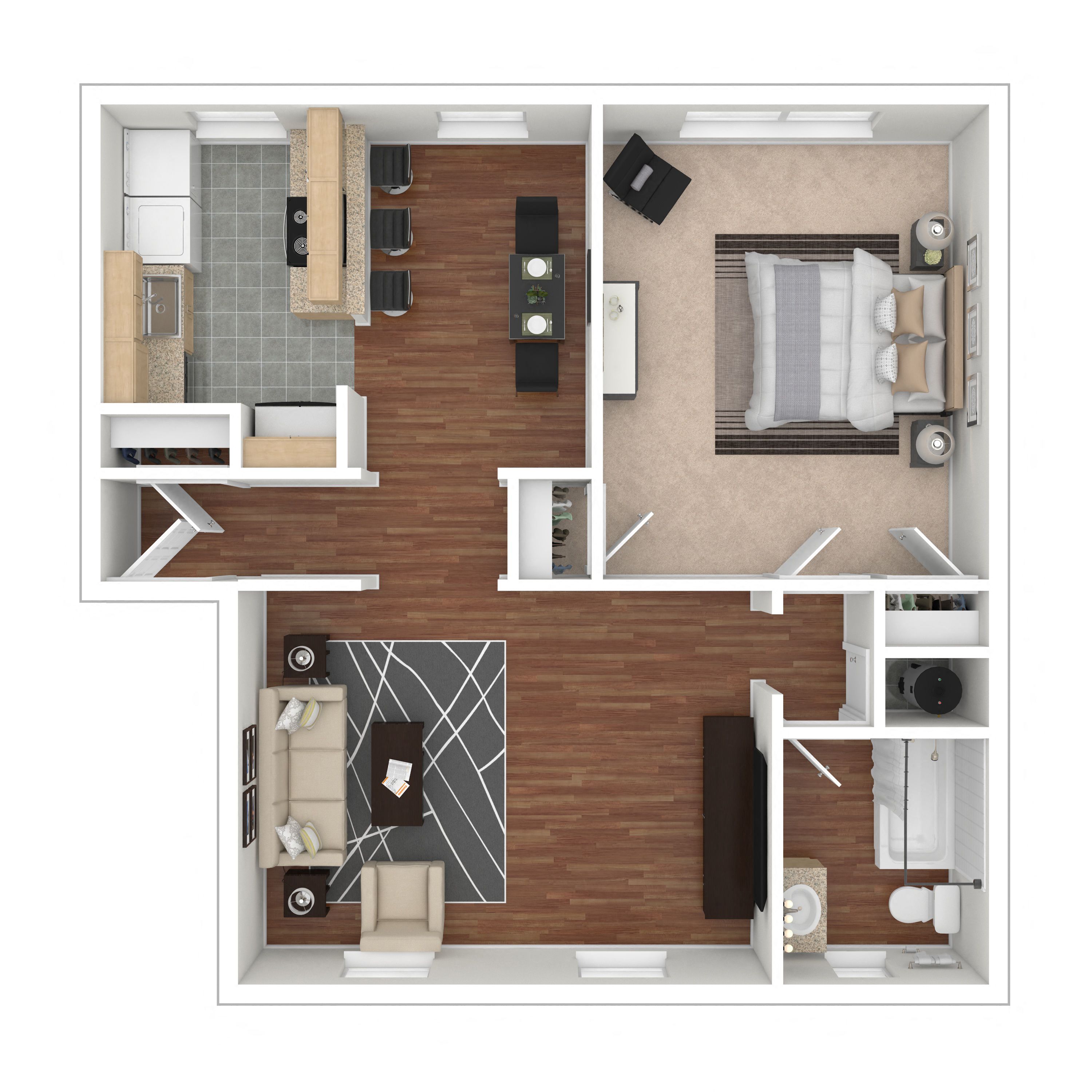 Floor plan for 1 bed, 1 bath, 700 sqft